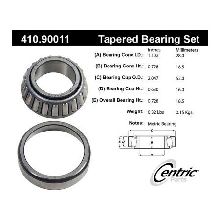 Centric C-Tek Standard Wheel Bearing and Race Set, C-Tek 410.90011E